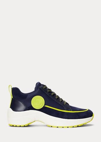 Marineblaue Ralph Lauren Reaghan Sneakers aus Leder und Wildleder für Damen