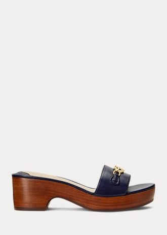 Marineblaue Ralph Lauren Roxanne Sandalen aus Nappaleder für Damen