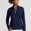 Marineblaue Ralph Lauren Stretch-Jersey-Sweatshirts mit Viertelreißverschluss für Damen