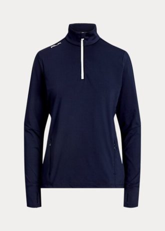 Marineblaue Ralph Lauren Stretch-Jersey-Sweatshirts mit Viertelreißverschluss für Damen