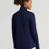 Marineblaue Ralph Lauren Stretch-Jersey-Sweatshirts mit Viertelreißverschluss für Damen