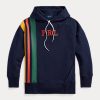 Marineblaue Ralph Lauren-Sweatshirts mit gestreiftem Fleece-Logo für Damen