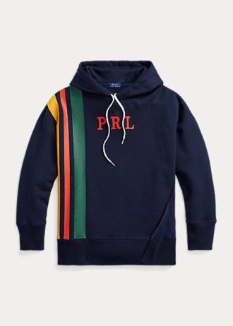 Marineblaue Ralph Lauren-Sweatshirts mit gestreiftem Fleece-Logo für Damen