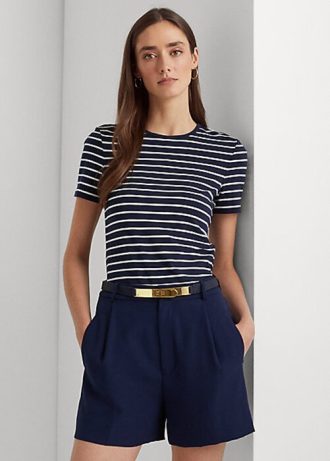 Marineblaue Ralph Lauren T-Shirts aus gestreifter Stretch-Baumwolle für Damen