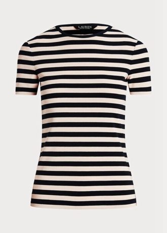Marineblaue Ralph Lauren T-Shirts aus gestreifter Stretch-Baumwolle für Damen