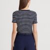 Marineblaue Ralph Lauren T-Shirts aus gestreifter Stretch-Baumwolle für Damen