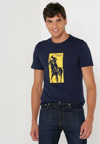 Marineblaue Ralph Lauren T-Shirts mit Rundhalsausschnitt und Print für Herren