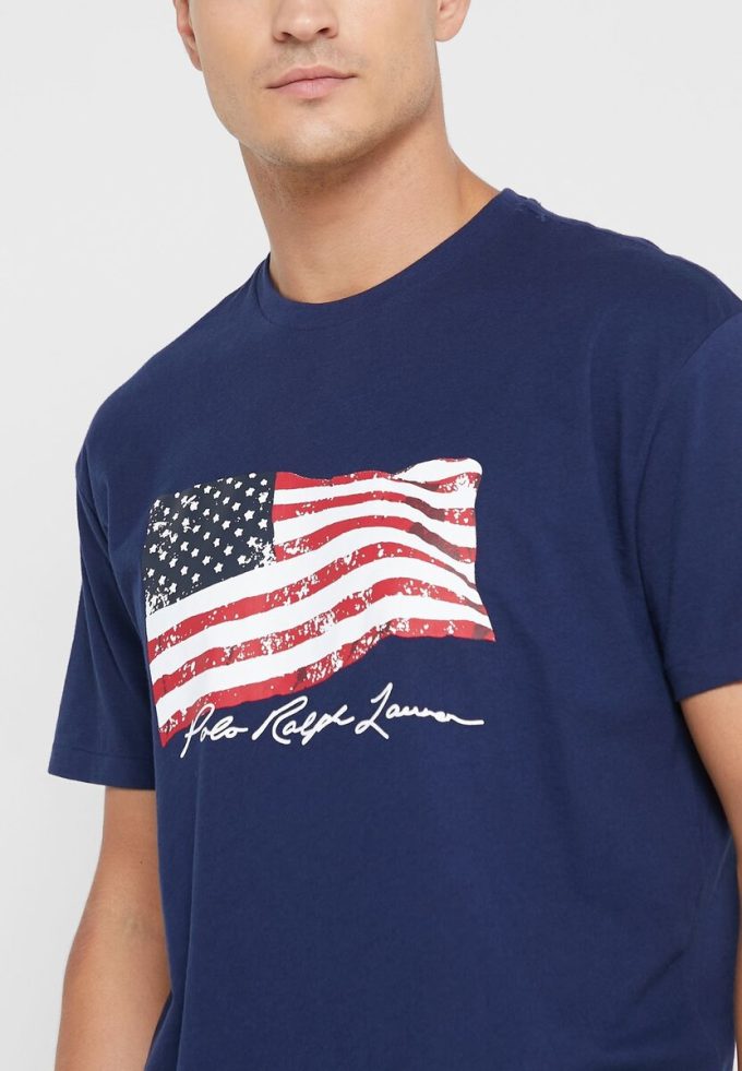 Marineblaue Ralph Lauren T-Shirts mit Rundhalsausschnitt und Print für Herren
