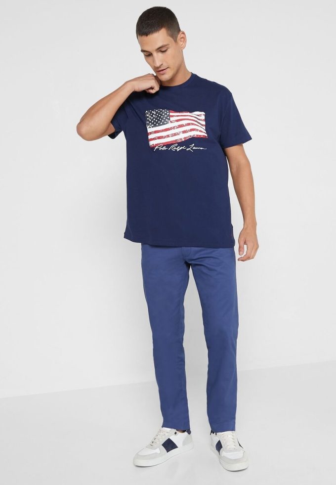 Marineblaue Ralph Lauren T-Shirts mit Rundhalsausschnitt und Print für Herren