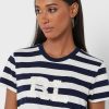 Marineblaue Ralph Lauren T-Shirts mit Rundhalsausschnitt und Streifen für Damen