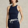 Marineblaue Ralph Lauren Tanktops aus gerippter Baumwolle für Damen