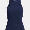 Marineblaue Ralph Lauren Tanktops aus gerippter Baumwolle für Damen