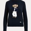Marineblaue Ralph Lauren Tuxedo Bear Baumwollpullover für Damen