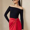 Marineblaue schulterfreie Pullover aus Maulbeerseide für Damen von Ralph Lauren