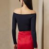 Marineblaue schulterfreie Pullover aus Maulbeerseide für Damen von Ralph Lauren