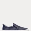 Marineblaue Slip-On-Sneakers aus Leder mit Ralph Lauren Haddley-Logo für Damen