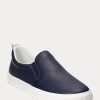 Marineblaue Slip-On-Sneakers aus Leder mit Ralph Lauren Haddley-Logo für Damen