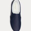 Marineblaue Slip-On-Sneakers aus Leder mit Ralph Lauren Haddley-Logo für Damen