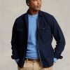 Marineblaue, stückgefärbte Oxford-Overshirt-Jacken von Ralph Lauren für Herren Marineblaue, stückgefärbte Oxford-Overshirt-Jacken von Ralph Lauren für Herren