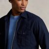 Marineblaue, stückgefärbte Oxford-Overshirt-Jacken von Ralph Lauren für Herren Marineblaue, stückgefärbte Oxford-Overshirt-Jacken von Ralph Lauren für Herren