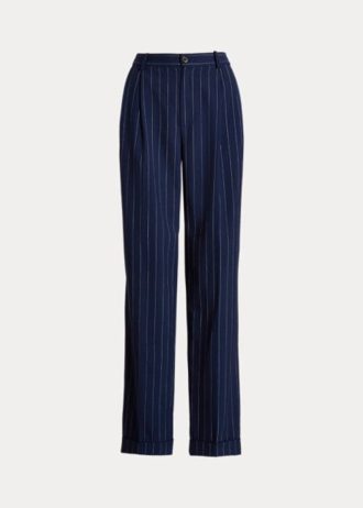 Marineblaue/weiße gerade Hose aus Nadelstreifen-Twill für Damen von Ralph Lauren