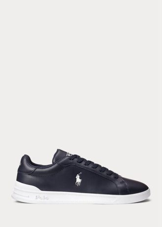 Marineblaue / weiße Herren-Sneakers aus Leder von Ralph Lauren Heritage Court II
