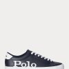 Marineblaue/weiße Herren-Sneakers „Longwood“ mit Logo aus Leder von Ralph Lauren