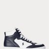 Marineblaue / weiße High-Top-Sneakers aus Leder von Ralph Lauren Court für Herren