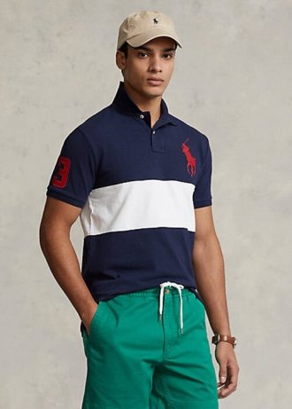 Marineblaue/weiße Poloshirts aus Netzstoff mit großem Pony von Ralph Lauren für Herren