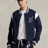 Marineblaue / weiße Ralph Lauren Fleece-Letterman-Jacken für Herren