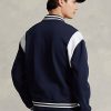 Marineblaue / weiße Ralph Lauren Fleece-Letterman-Jacken für Herren