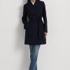 Marineblaue Wickelmäntel aus Crêpe für Damen von Ralph Lauren