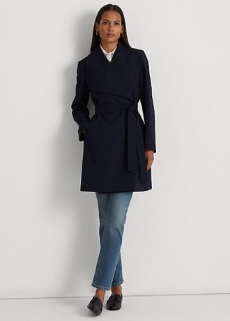 Marineblaue Wickelmäntel aus Crêpe für Damen von Ralph Lauren