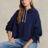 Marineblauer Ralph Lauren Hybrid-Hoodie mit Pulloverärmeln im Boxy Fit für Damen