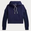 Marineblauer Ralph Lauren Hybrid-Hoodie mit Pulloverärmeln im Boxy Fit für Damen