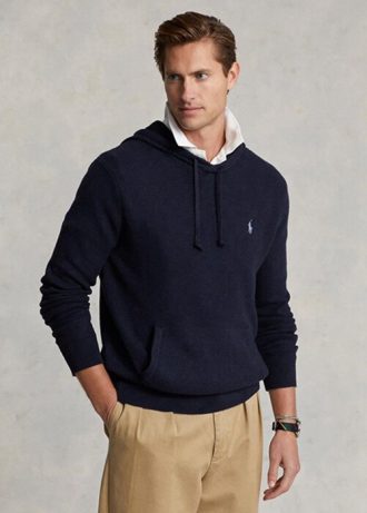 Marineblauer Ralph Lauren Pullover mit Kapuze aus strukturierter Baumwolle für Herren