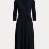 Marineblaues Jerseykleid mit Überwurf von Ralph Lauren für Damen