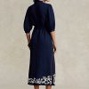 Marineblaues Maxikleid aus Gaze mit Blumenstickerei für Damen von Ralph Lauren