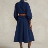 Marineblaues Ralph Lauren Baumwoll-Breittuchkleid für Damen