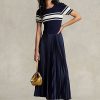 Marineblaues Ralph Lauren Hybrid-Plisseekleid für Damen