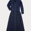 Marineblaues Ralph Lauren Indigo-Baumwoll-Voilekleid für Damen