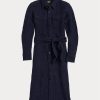 Marineblaues Ralph Lauren Kleid aus Wolle und Baumwolle mit Gürtel für Damen