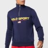 Marineblaues Ralph Lauren-Sweatshirt mit halbem Reißverschluss und Logo für Herren