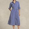 Marineblaues/weißes gestreiftes Kleid mit Gürtel von Ralph Lauren für Damen