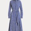 Marineblaues/weißes gestreiftes Kleid mit Gürtel von Ralph Lauren für Damen