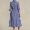 Marineblaues/weißes gestreiftes Kleid mit Gürtel von Ralph Lauren für Damen