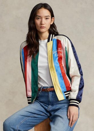 Mehrfarbige Bomberjacken aus gestreiftem Satin von Ralph Lauren für Damen