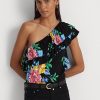 Mehrfarbige One-Shoulder-Tops aus Jersey mit Blumenmuster von Ralph Lauren für Damen