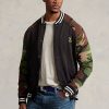 Mehrfarbige Ralph Lauren Fleece-Baseballjacken mit Camo-Ärmeln für Herren