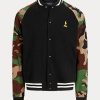 Mehrfarbige Ralph Lauren Fleece-Baseballjacken mit Camo-Ärmeln für Herren